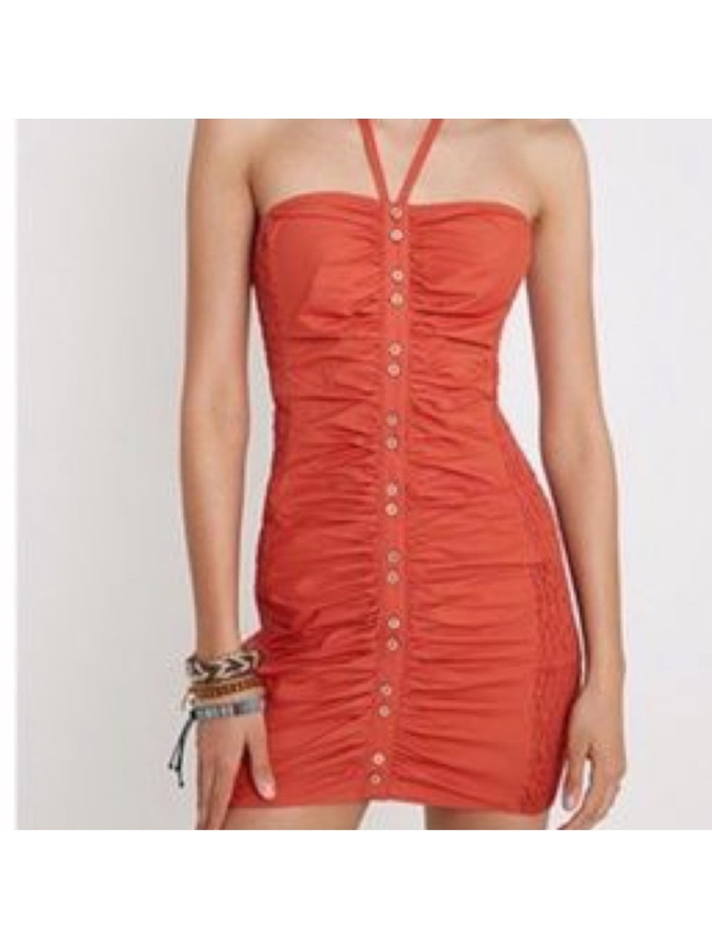 Free People Ruched Scrunch Halter Mini Dress Rust Women’s XS Boho Festival